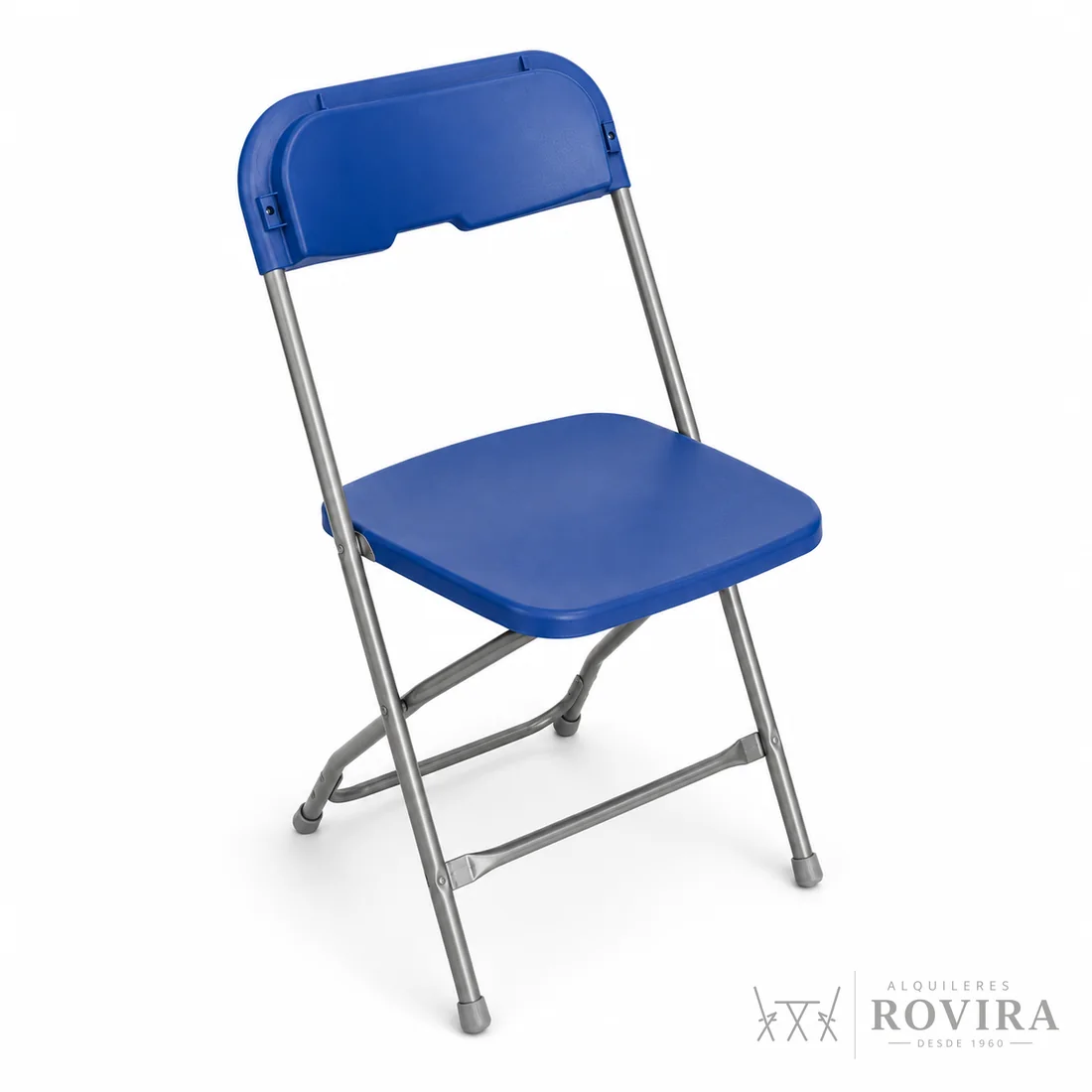 Silla azul cromada con patas cromadas, foto de producto