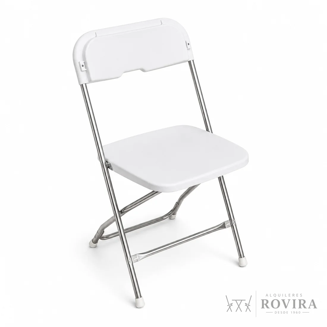 Silla blanca cromada con respaldar y asiento blanco, foto de producto