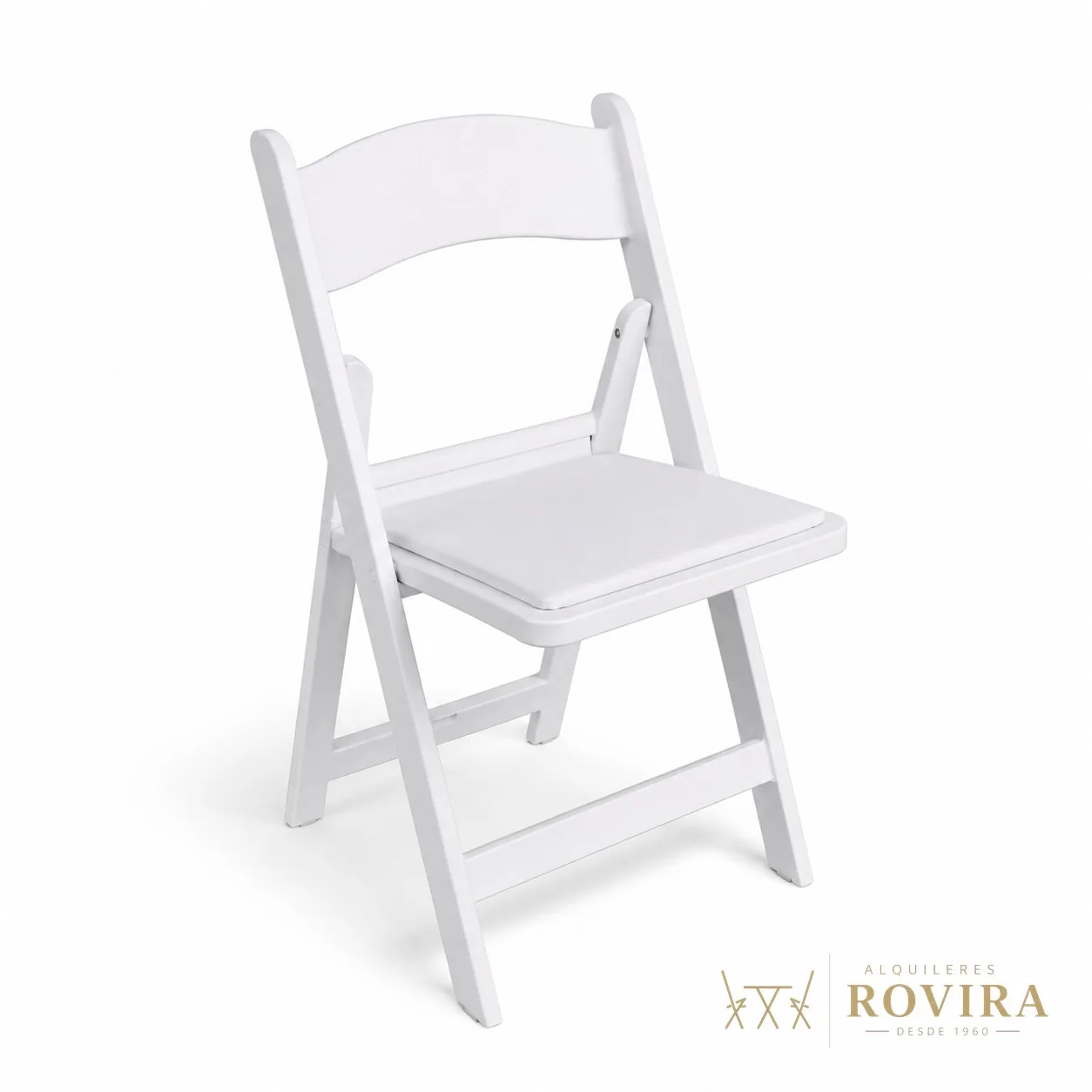Silla blanca acojinada de jardín, resina con asiento acojinado, foto de producto