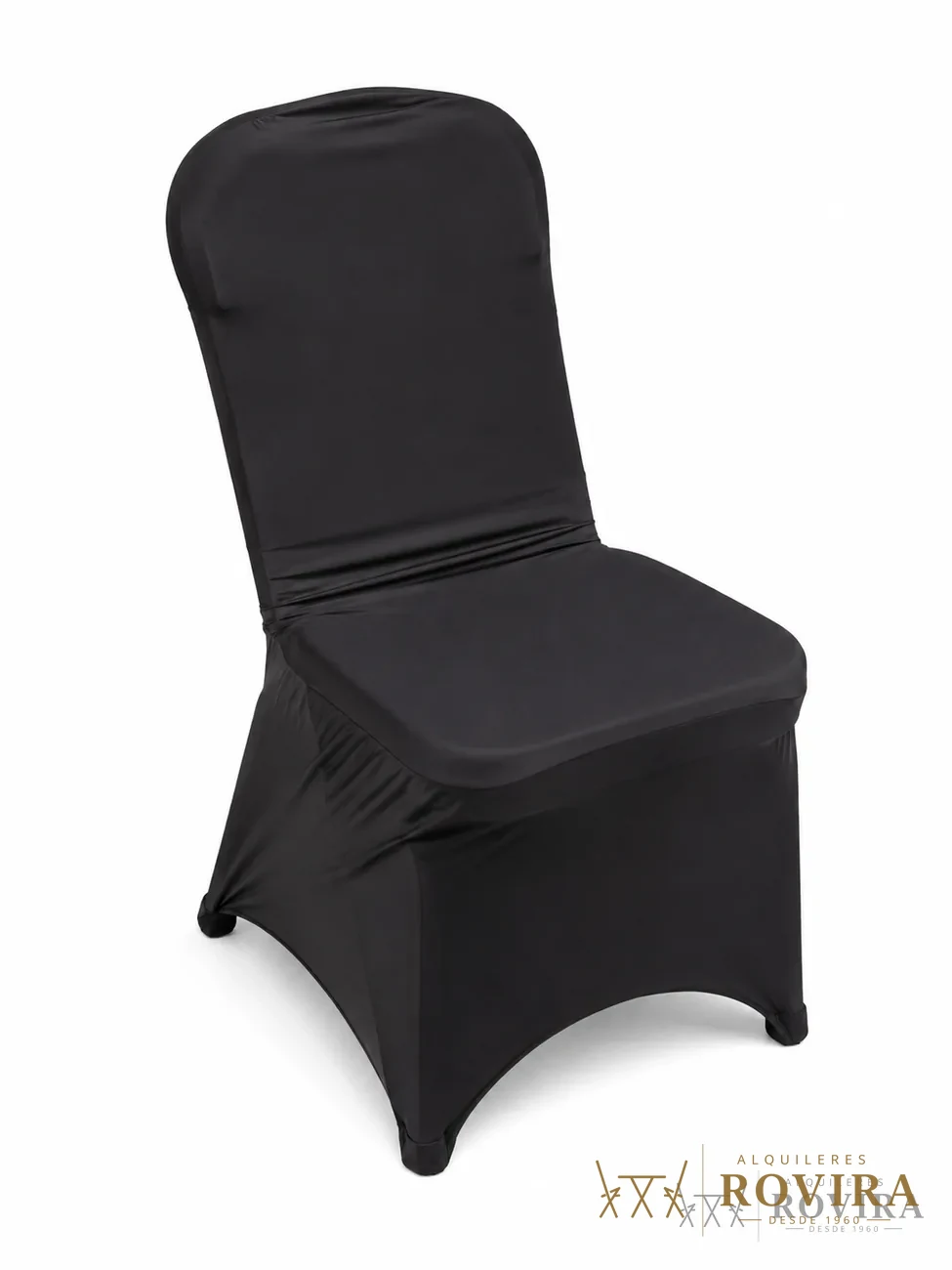 Forro spandex negro que viste la silla plegable completa, foto de producto sobre fondo blanco